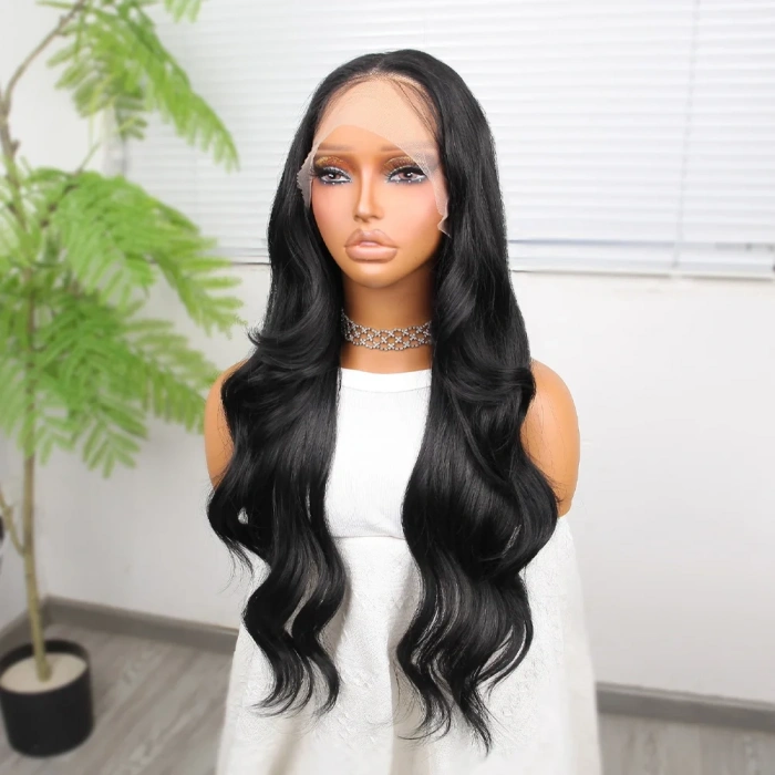 Siyah Fiber Sentetik Dalgalı Tül Peruk