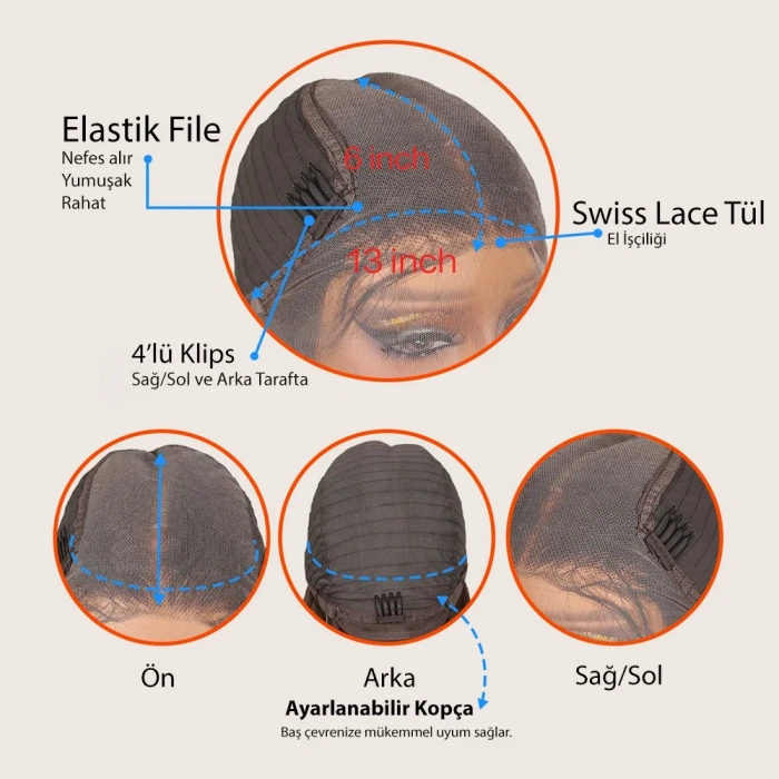 Siyah Fiber Sentetik Dalgalı Tül Peruk