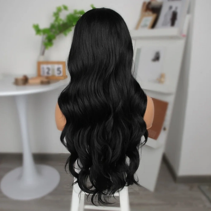 Siyah Fiber Sentetik Geniş Dalgalı Tül Peruk