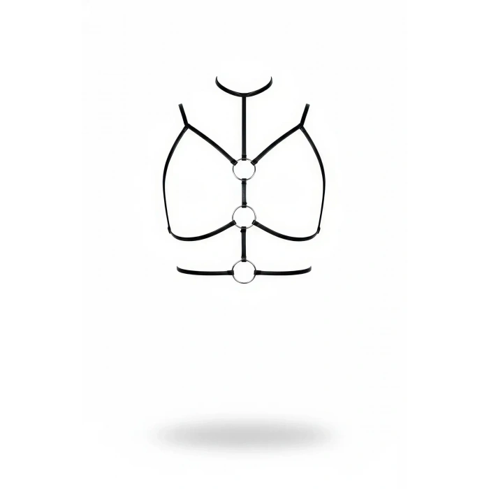 Siyah Göğüs Harness Suni Deri Halka Detaylı Boyunluklu - Brf184