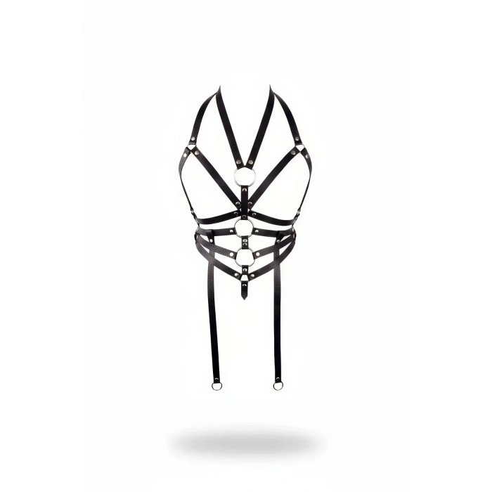 Siyah Göğüs Harness Suni Deri Halka Detaylı - Brf23