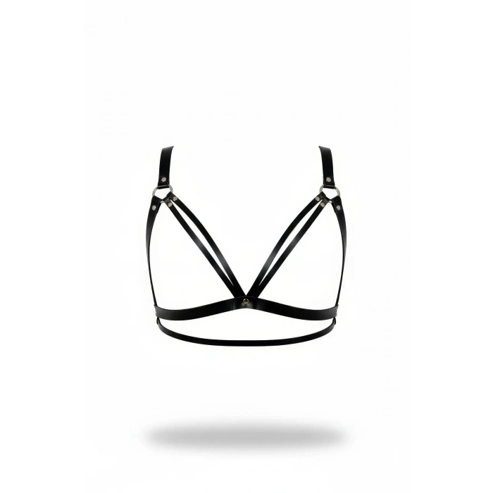 Siyah Göğüs Harness Suni Deri Halkalı Vücut Aksesuarı - Brf238