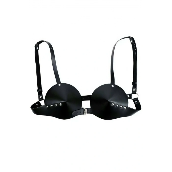 Siyah Göğüs Harness Zımbalı Konik Kaplı Deri - Brf250