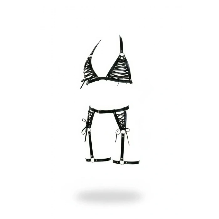 Siyah Harness Takım Çapraz Bağlamalı Suni Deri - Brf1389