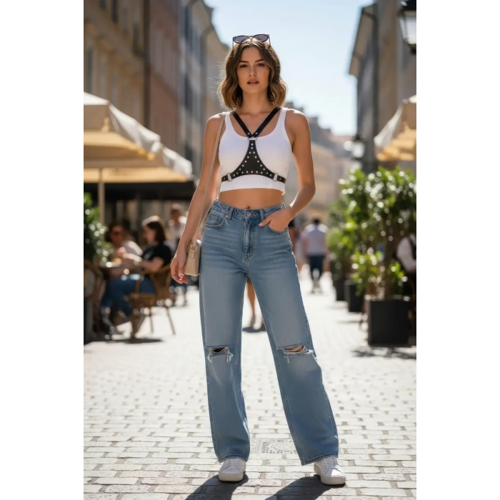 Siyah Kadın Kemer Çivili Deri Omuz Aksesuarı - Brf1279