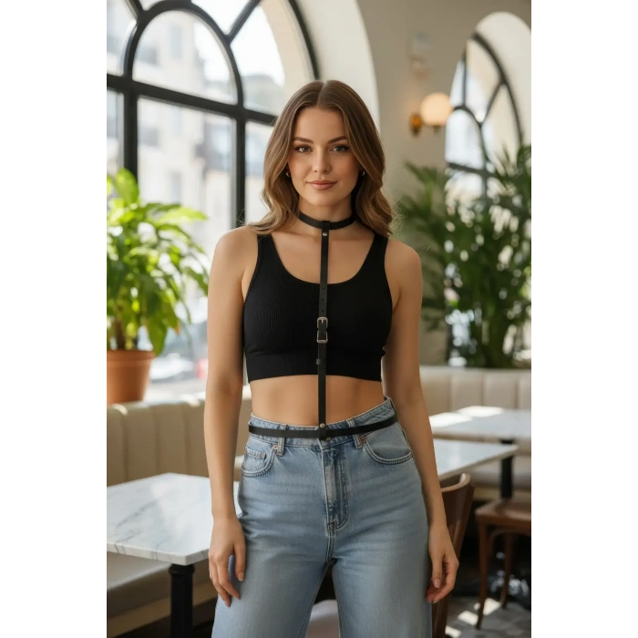 Siyah Kadın Kemer İnce Bantlı Vücut Aksesuarı - Brf188