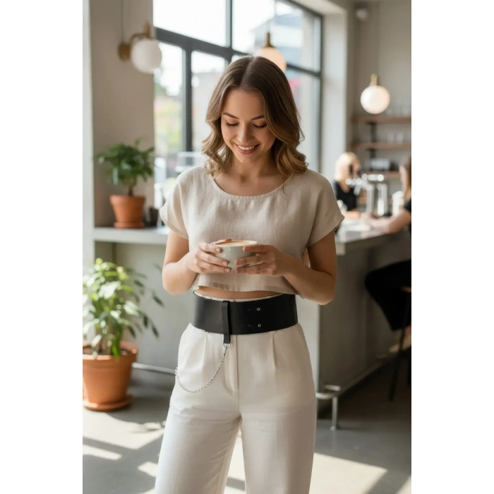 Siyah Kadın Kemer Kalın Bel Korse Aksesuarı - Brf1117