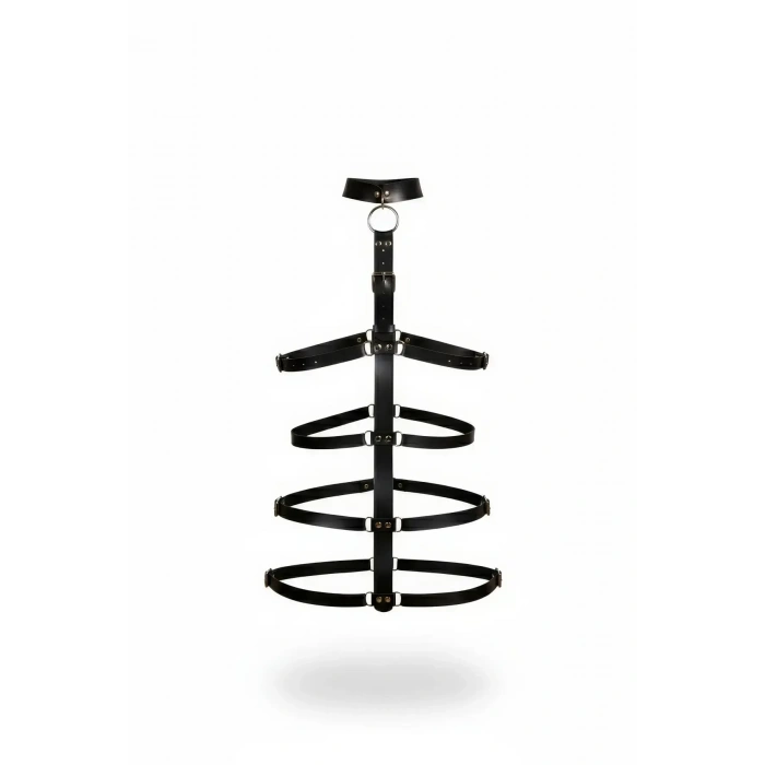 Siyah Kırbaç - Kelepçe Deri Vücut Kafesi Bağlama - Brf1061