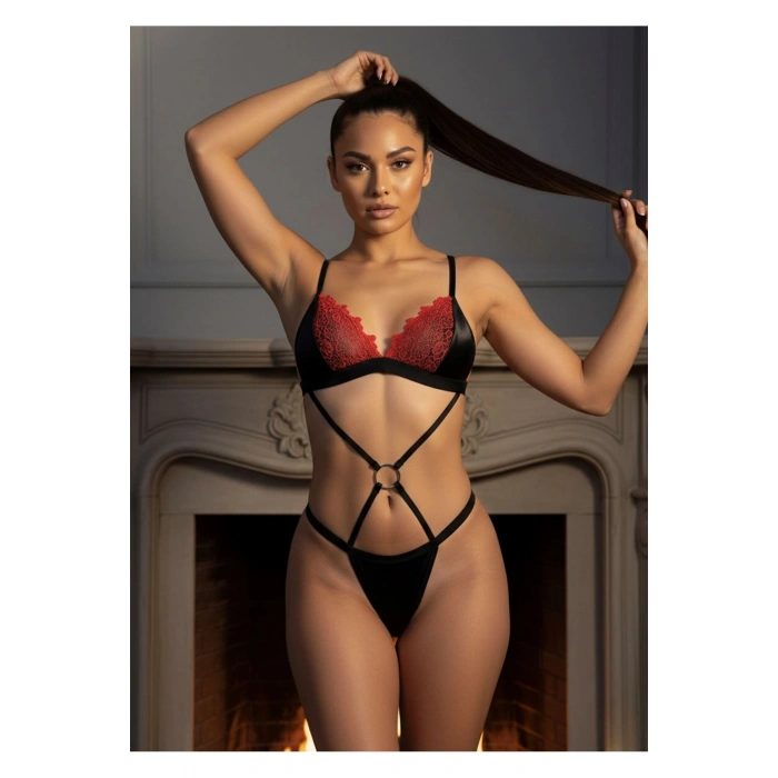 Siyah Kırmızı Sütyen Takım - 6585