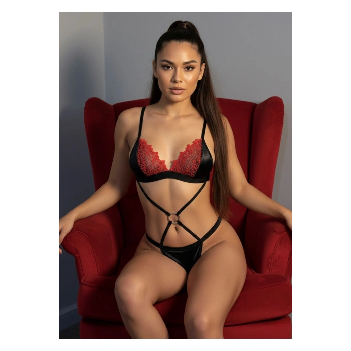 Siyah Kırmızı Sütyen Takım - 6585