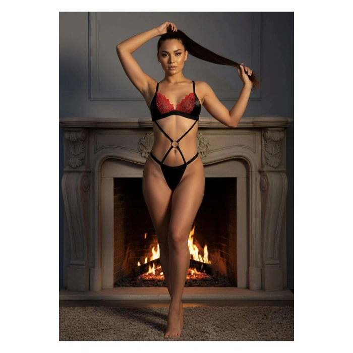 Siyah Kırmızı Sütyen Takım - 6585