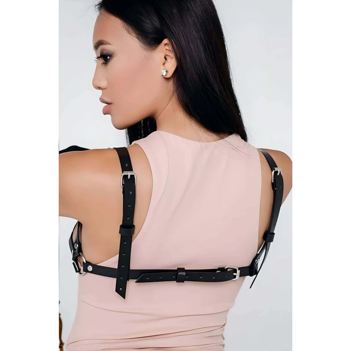 Siyah Seksi Deri Harness Sütyen - APFT112