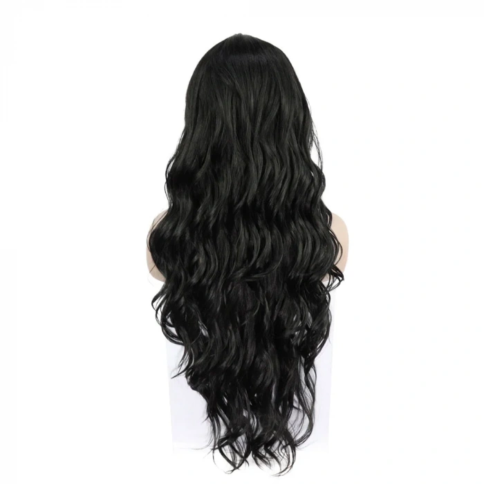 Siyah Uzun Dalgalı  Fiber Sentetik Tül Peruk
