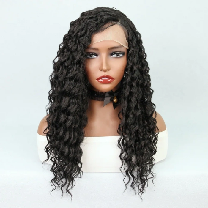 Siyah Yoğun Dalgalı Orta Boy Fiber Sentetik Tül Peruk
