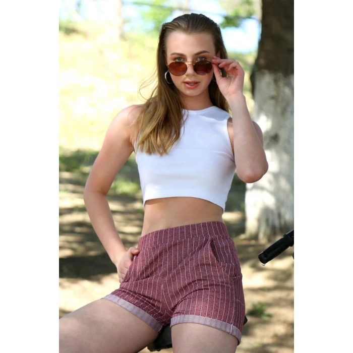 Şort Crop Bordo Takım