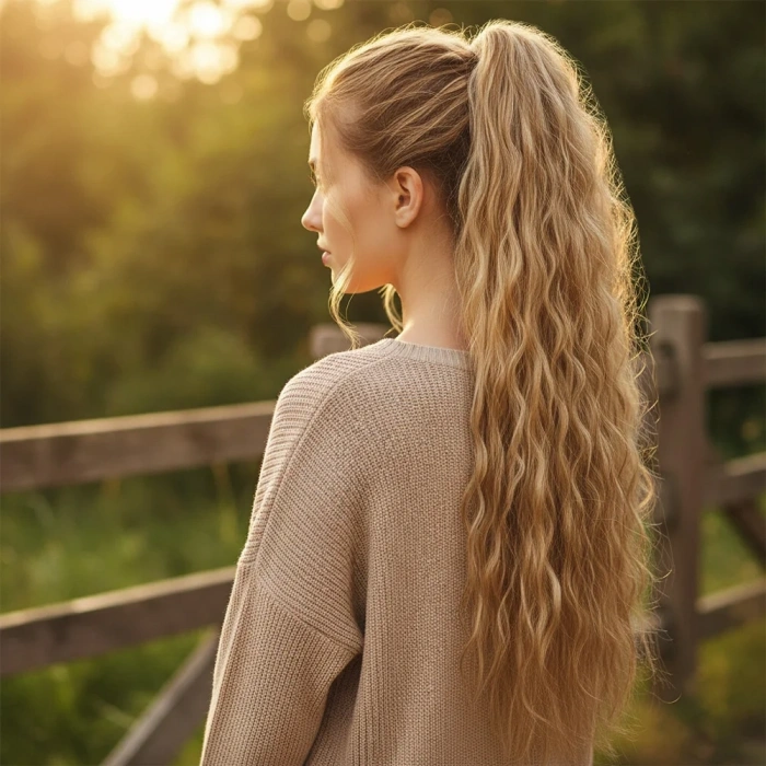 Tokalı Kabarık Dalgalı At Kuyruğu - Karamel Platin Röfleli