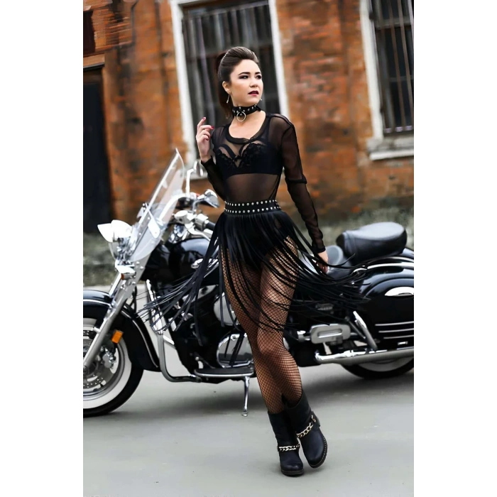 Uzun Deri Püsküllü Etek - APFT411