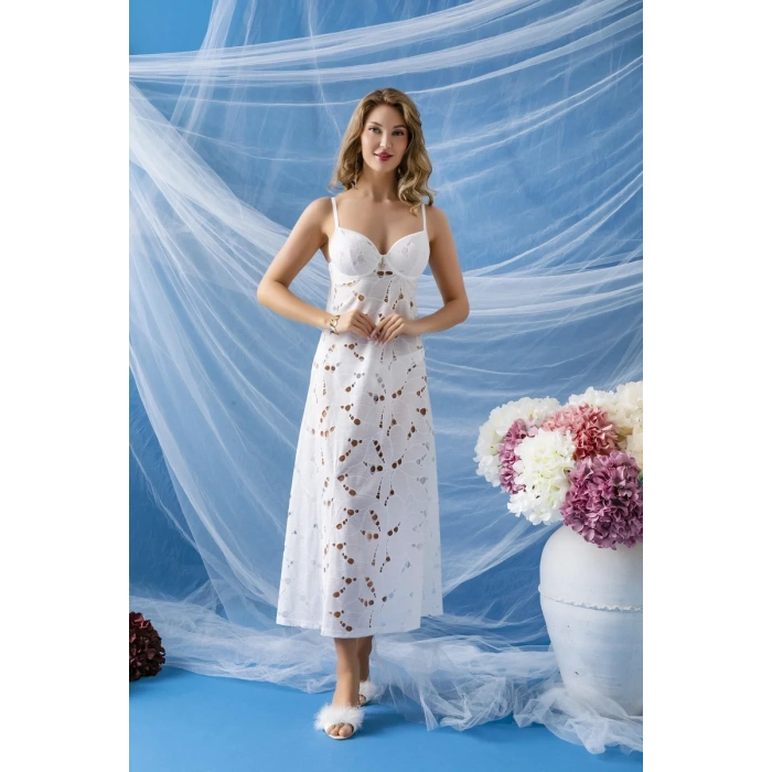 UZUN GECELİK ELBİSE, SLİP KÜLOT TAKIM EKRU (MGP32291)