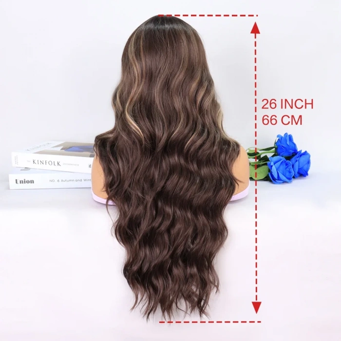 Uzun Kumral Balköpüğü Işıltılı Su Dalgalı Tül Peruk