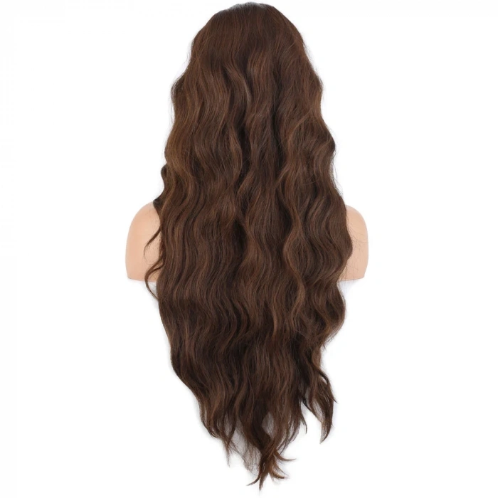 Uzun Su Dalgası Fiber Sentetik Peruk - Kahve Karamel