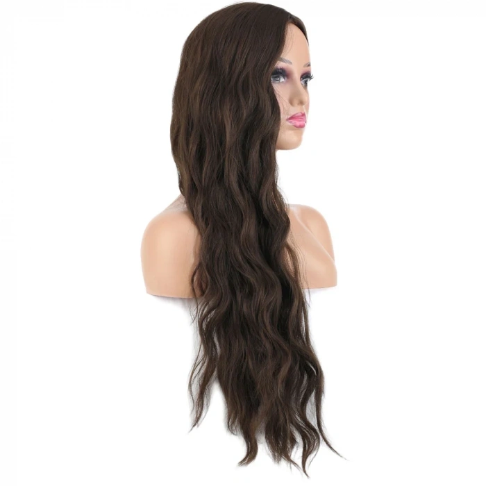 Uzun Su Dalgası Fiber Sentetik Peruk - Koyu Kumral