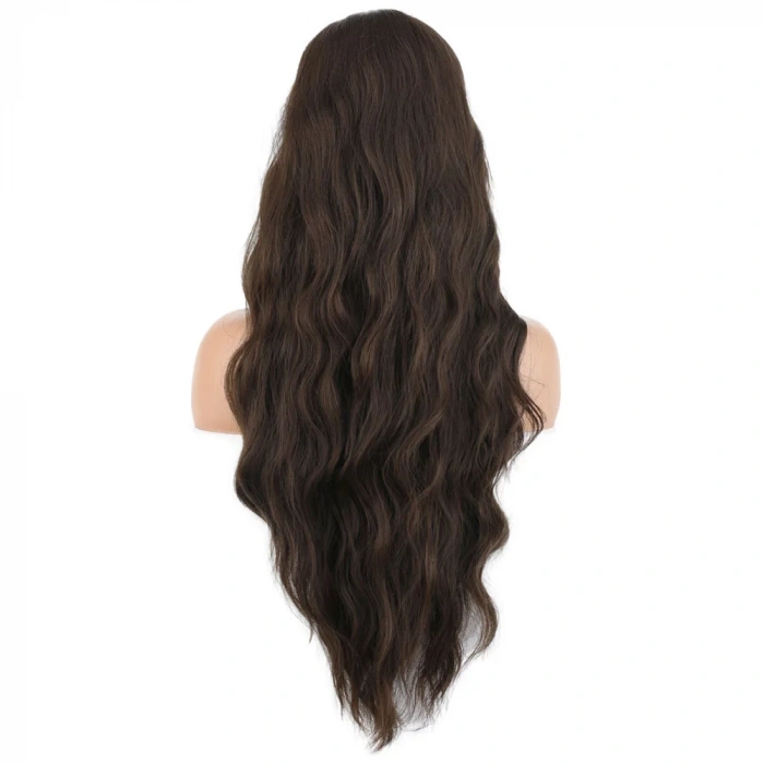 Uzun Su Dalgası Fiber Sentetik Peruk - Koyu Kumral