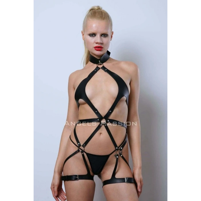Vegan Deri Harness, Full Body Deri Harness, Erotik Deri İç Giyim - APFT1331