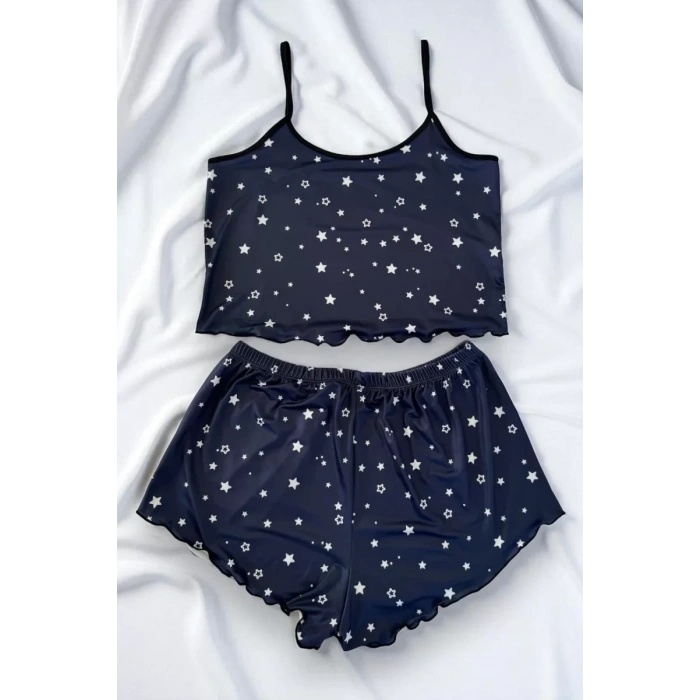 Yıldız Desenli Lacivert Şortlu Pijama Takımı