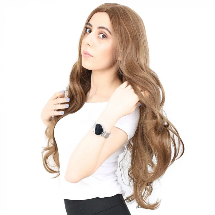 Yoğun Dalgalı Fiber Sentetik Uzun Perçemsiz Peruk - Kumral