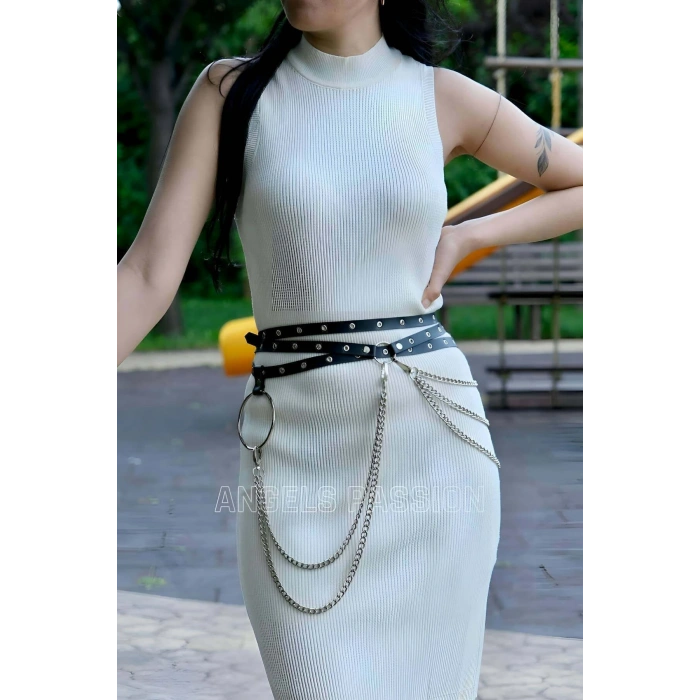 Zincir Detaylı Bele Domalı Şık Deri Kemer - Brf731