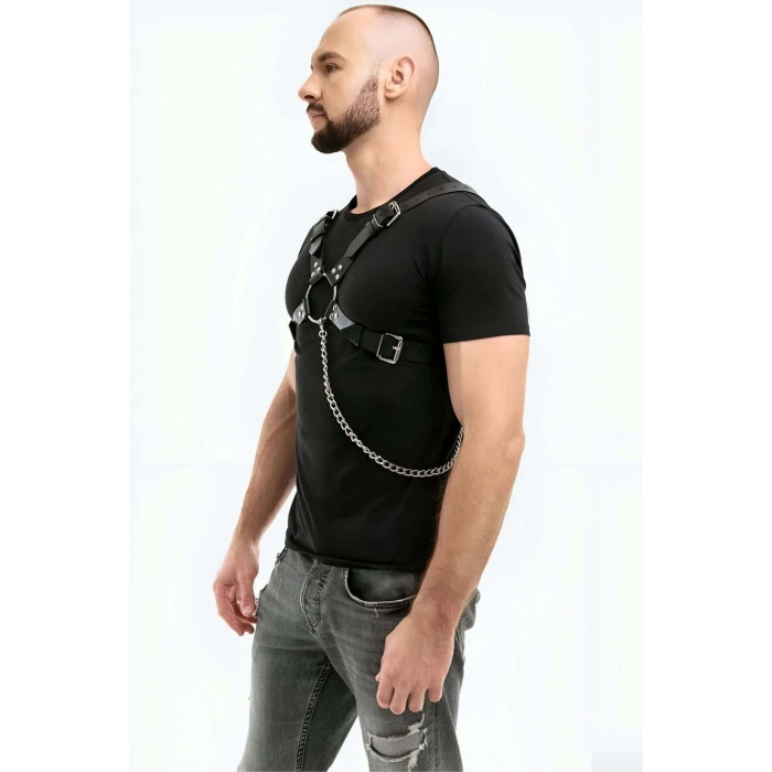 Zincir Detaylı Deri Erkek  Göğüs Harness - Brfm95