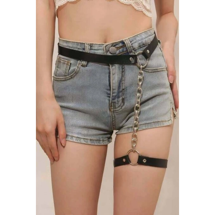 Zincirli Ayarlanabilir Şık Deri Jartiyer Harness - Brf961