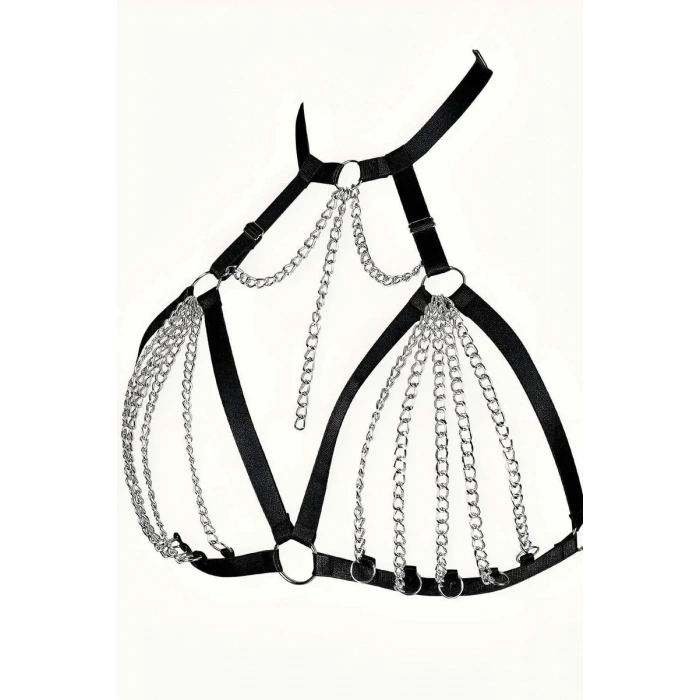 Zincirli Lastik Seksi Göğüs Harness - APFT805