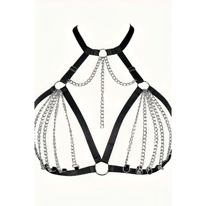 Zincirli Lastik Seksi Göğüs Harness - Brf805