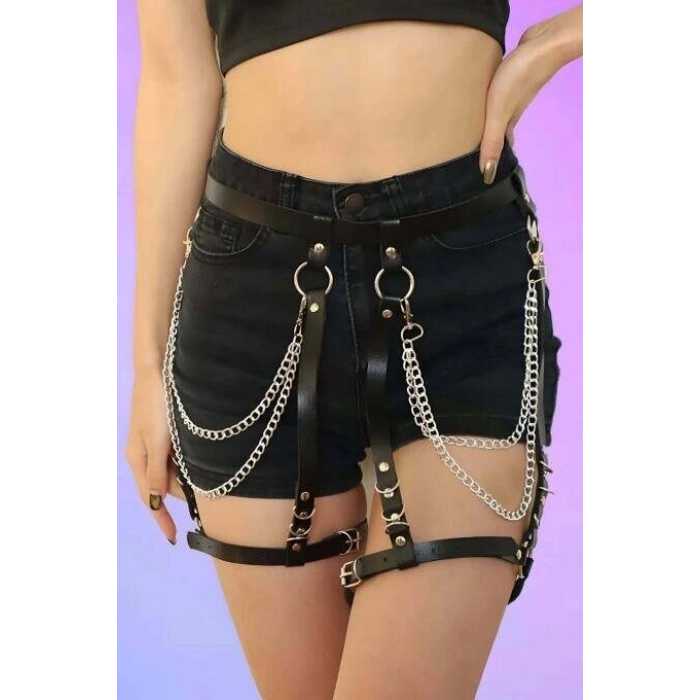 Zincirli Seksi Jartiyer Harness - Brf958