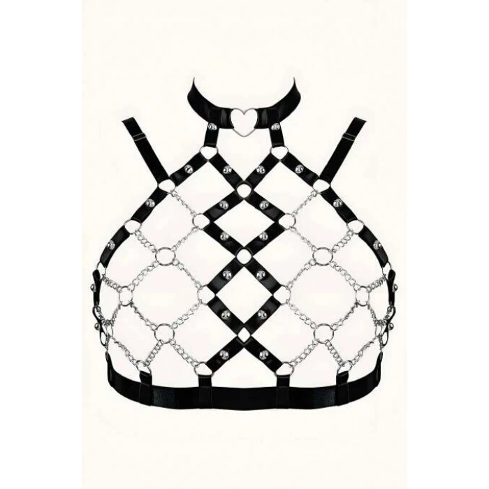 Zincirli Seksi Lastik Göğüs Harness - Brf926