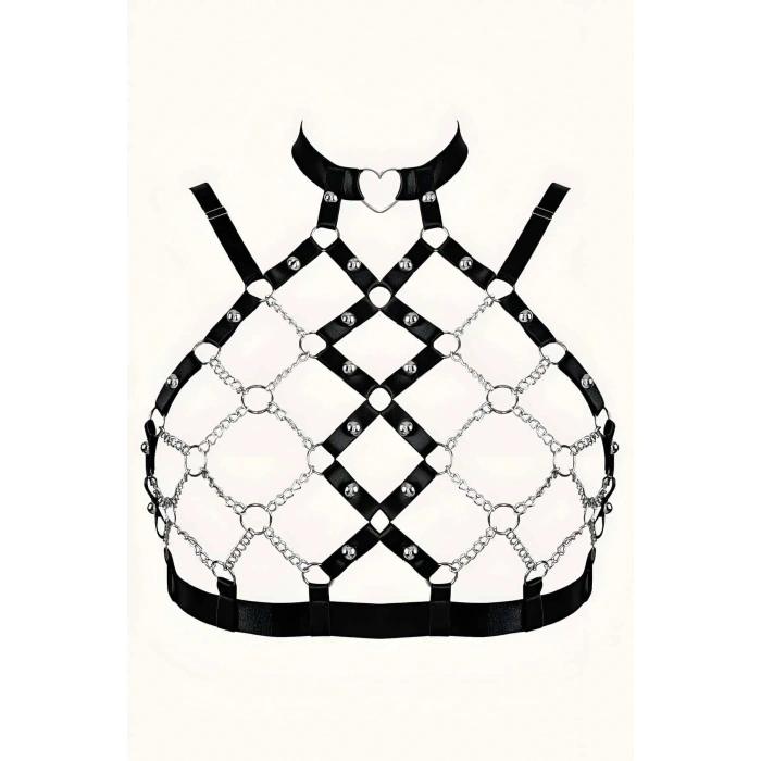 Zincirli Seksi Lastik Göğüs Harness - Brf926