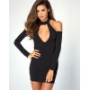 B101314 Omuz Açık Uzun Kollu Mini Elbise