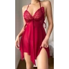 Bordo Butterfly Lace Kelebek İşlemeli Tül Fantezi Gecelik