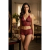 Bordo Dantel Bralet Şort Takımı Askılı Şık Kadın Ev Giyim