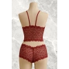 Bordo Dantel Bralet Şort Takımı Askılı Şık Kadın Ev Giyim