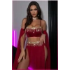 Bordo Pul Aksesuarlı Tül Etekli Kadın Seksi Gecelik