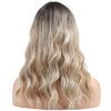 Dalgalı Kısa Perçemli Fiber Sentetik Peruk - Kahve / Platin Ombre ve Röfleli