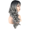 Dalgalı Perçemli Uzun Fiber Sentetik Peruk - Siyah / Gri Ombreli
