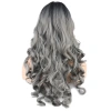 Dalgalı Perçemli Uzun Fiber Sentetik Peruk - Siyah / Gri Ombreli
