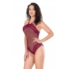 Dantel İşlemeli Bordo File Tül Bodysuit