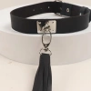 Deri Fırfırlı Choker Harness Kolye Siyah