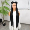 Ekstra Uzun Siyah Fiber Sentetik Düz Tül Peruk