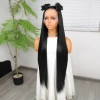 Ekstra Uzun Siyah Fiber Sentetik Düz Tül Peruk