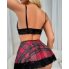 Fantezi Seksi Dantelli Ekose Sütyen Mini Etek Takım BC10128